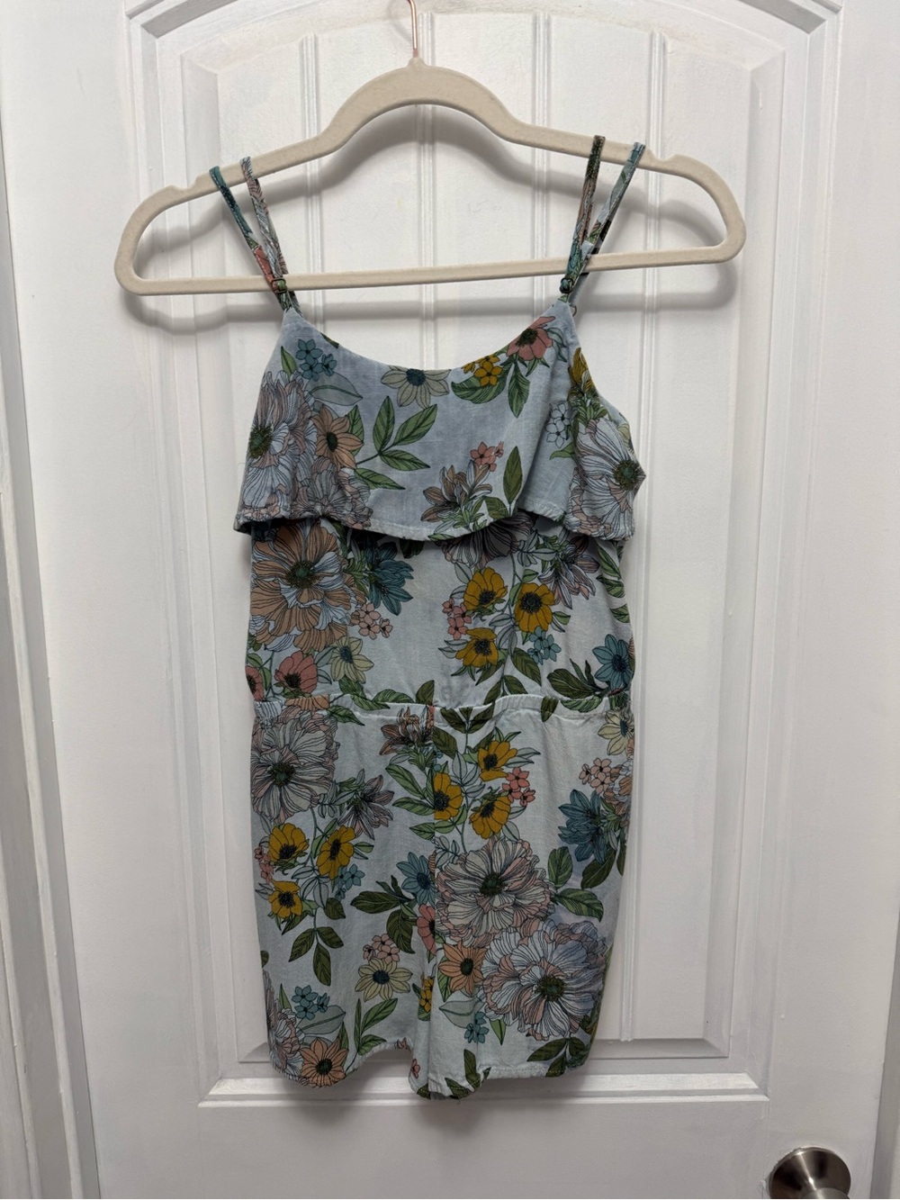 ONeill Blue Floral Boho Romper XL Girls Adjustable Straps (56-6)